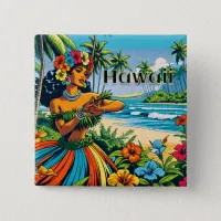 Hula Dancer on the Hawaiian Islands Button