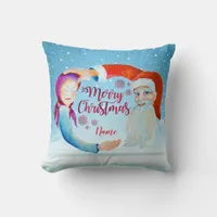 Hand-painted Watercolor Magical Santa Claus Throw Pillow