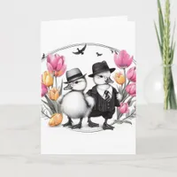 Adorable Vintage Easter Gangster Ducklings Holiday Card