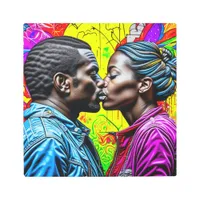 Black Couple Kissing in Love   Metal Print