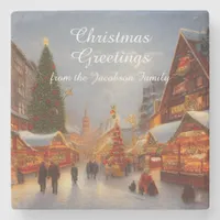 German Style Christmas Market Greetings Kitsch Stone Coaster