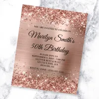 Glittery Rose Gold Glam 50th Birthday Invite Flyer