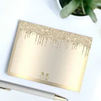 Monogram Antique Gold Dripping Glitter Metallic Post-it Notes