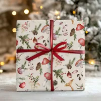 Rustic Woodland Mushrooms Christmas Wrapping Paper