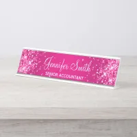 Glittery Hot Pink Gradient Desk Name Plate