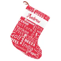 Phonetic Alphabet Festive Red and White Small Christmas Stocking