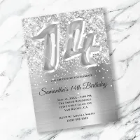 Sparkly Glittery Silver Glam 14th Birthday Invitation