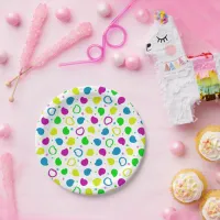 Colorful neon dots and shapes retro pattern paper plates