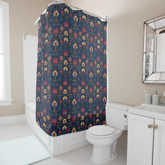 Antique Colorful Indian Floral Motif Pattern Shower Curtain