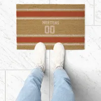 Gold Red White Sports Striped Team Name Coir Doormat