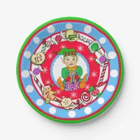 Christmas Elf Boy Whimsical Candy Polka Dot Paper Plates