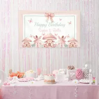 Fairy Girls Mushroom House Ribbon Twins Birthday Banner