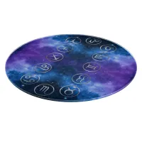 Twelve Grey Zodiac Symbols on blue galaxy | Cutting Board