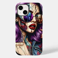 Colorful Abstract Pretty Lady with Purple Hair Case-Mate iPhone 14 Case