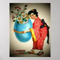 Vintage Japanese Lady, Egg Vase with Flowers, ZSSG Poster