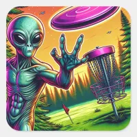 Alien Disc Golf Pin Basket Square Sticker