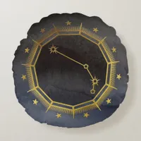 Dark Zodiac Astrology: Aries Black & Gold Round Pillow