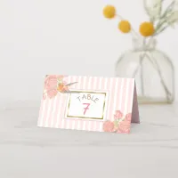 PInk Floral Gold Bird Wedding Table Number Place Card