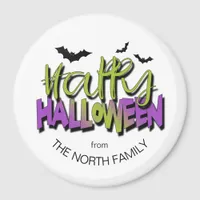 Happy Halloween Typography w/Bats Green ID685 Magnet