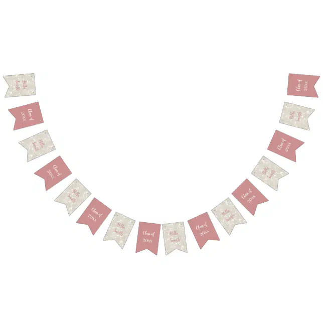 Modern Glitter Dusty Pink Graduation  Bunting Flags