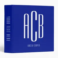 Royal Blue and White Three Letter Monogram 3 Ring Binder