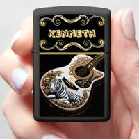 Vibrant Acoustic Guitar with Tiger Engraving Zippo Lighter