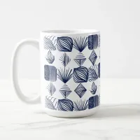 Bold Caribbean Tribal Mudcloth: White, Navy Blue Coffee Mug