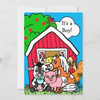 Cute Barn Yard Animals Farm Themed Baby Shower Invitation