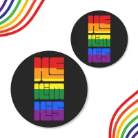 He Him His Pronouns Pride Rainbow Design Classic Round Sticker