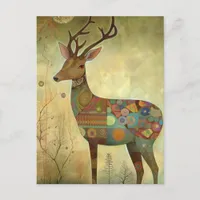 Deer Mixed Media Painting Postcard