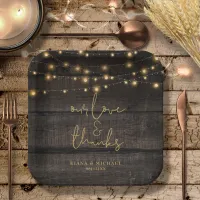 String Lights On Wood Thank You ID525 Paper Plates