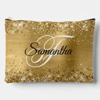 Glittery Gold Foil Fancy Monogram Accessory Pouch