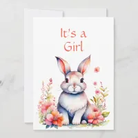 Bunny Rabbit in Flowers Girl's Baby Shower Invitation