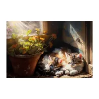 Napping Kittens in the Garden Shed Oil Painting Acrylic Print