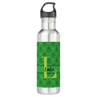 Green Hearts Monogram and Name Custom Stainless Steel Water Bottle