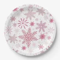 Soft Pink Snowflakes Christmas Paper Plates