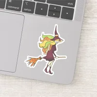 Cute Patchwork Halloween Witch on Broom Sticker