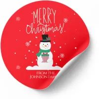 Snowman Christmas Stickers: Personalize Joy Classic Round Sticker