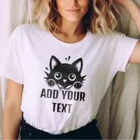 Cute Simple Black Cat - Custom Text Personalized T-Shirt