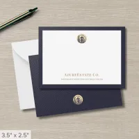 Elegant Navy Blue Gold Logo Note Card