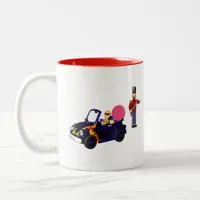 Cartoon Gingerbread Cruising in a Toy Car Two-Tone Coffee Mug