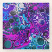 Purple, Blue Modern Abstract Fluid Art Marble Cell Glass Coaster