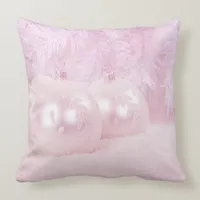 Pink Christmas Balls on Snow & Pink Background Throw Pillow