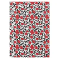 Pretty Floral Pattern in Red, Black and White Tablecloth