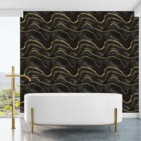 Black Agate Stone with Gold Veining Peel and Stick Wallpaper