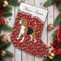 Beagle Dog Christmas Red Dots Personalized Large Christmas Stocking