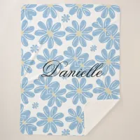 Blue Floral Pattern - Personalized Sherpa Blanket