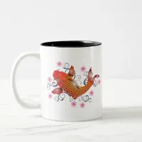 Orange Japanese Koi Fish Personalized Initial Two-Tone Coffee Mug