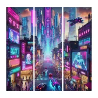 Vibrant Neon Cyberpunk Cityscape Fantasy |