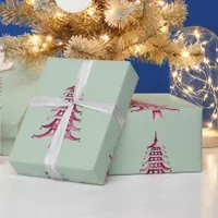 Sage red Pagoda Christmas Tree Pattern Wrapping  Wrapping Paper